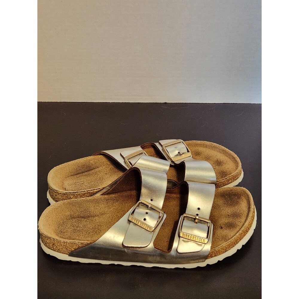 Birkenstock ARIZONA SOFT Footbed Sandal EU 39 Sz8  Silver Leather Used